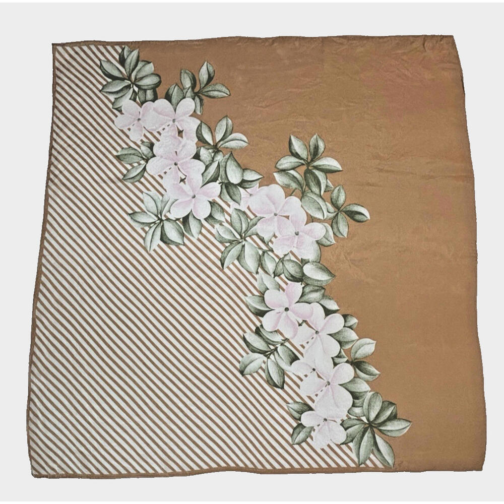 Hand Rolled and Printed Silk Floral Square Scarf 25" Sq EUC
